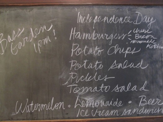 A blackboard with chalk writings on it.