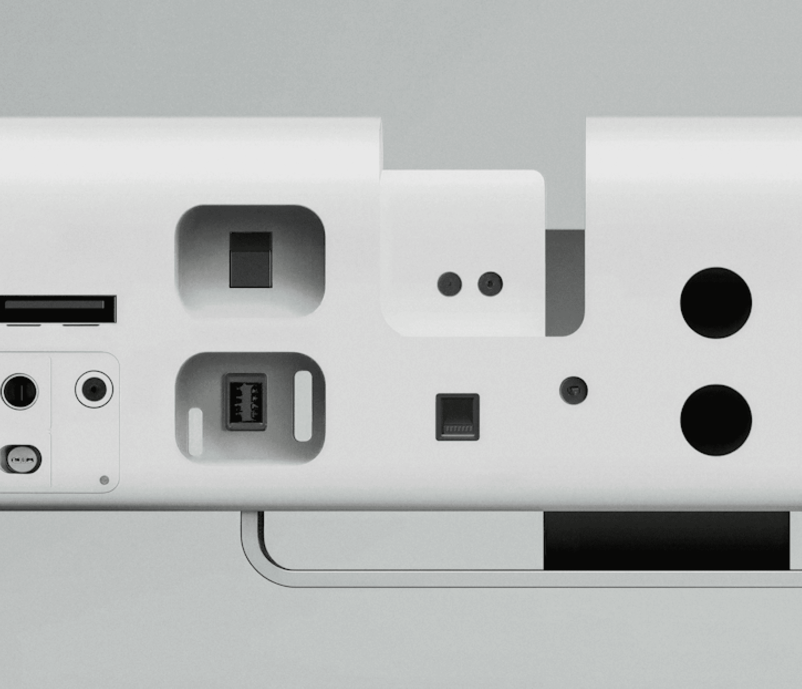 Minimalist white electronic device ports