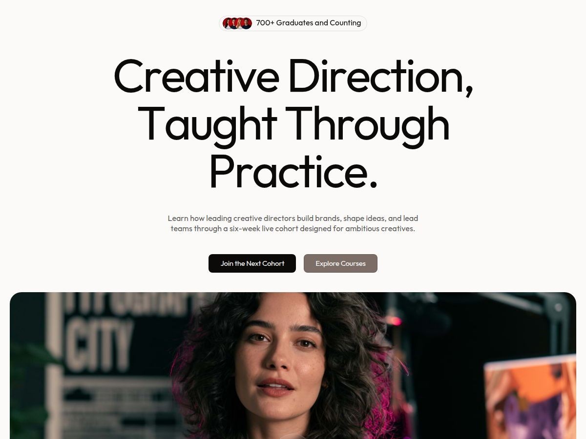 Cohestra homepage for a creator-led academy with editorial typography