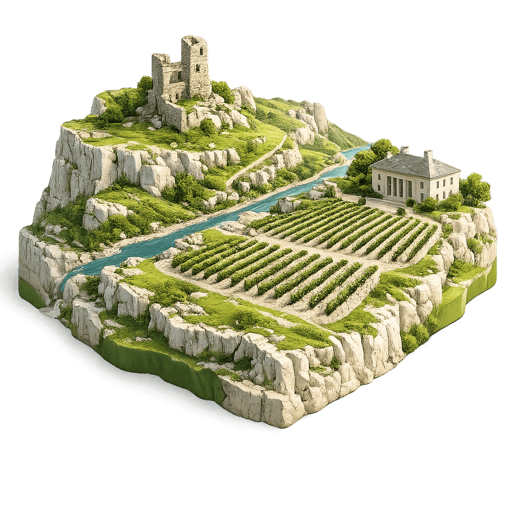 Artistic illustration of the Małopolska wine region.