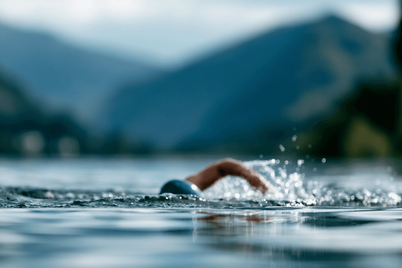 Swimmer swimming outside in a lake