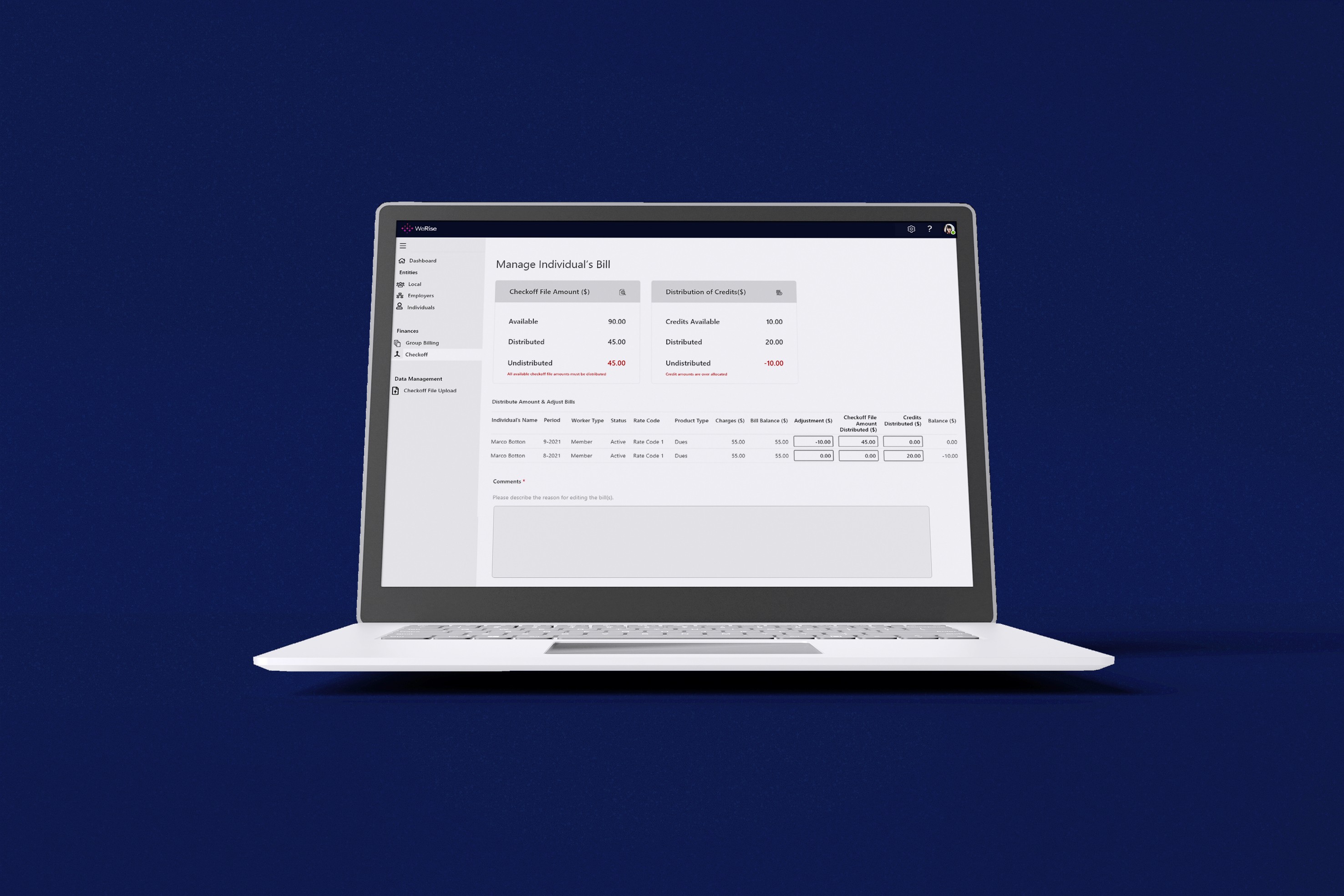 screen of checkoff recon for werise