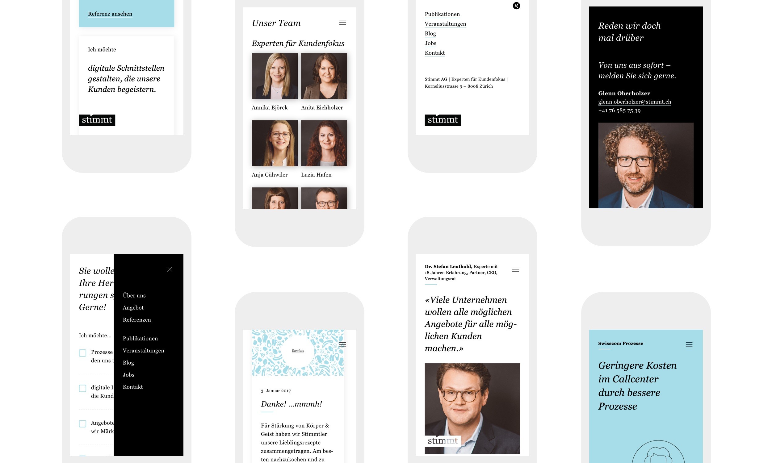 Mobile views of the website