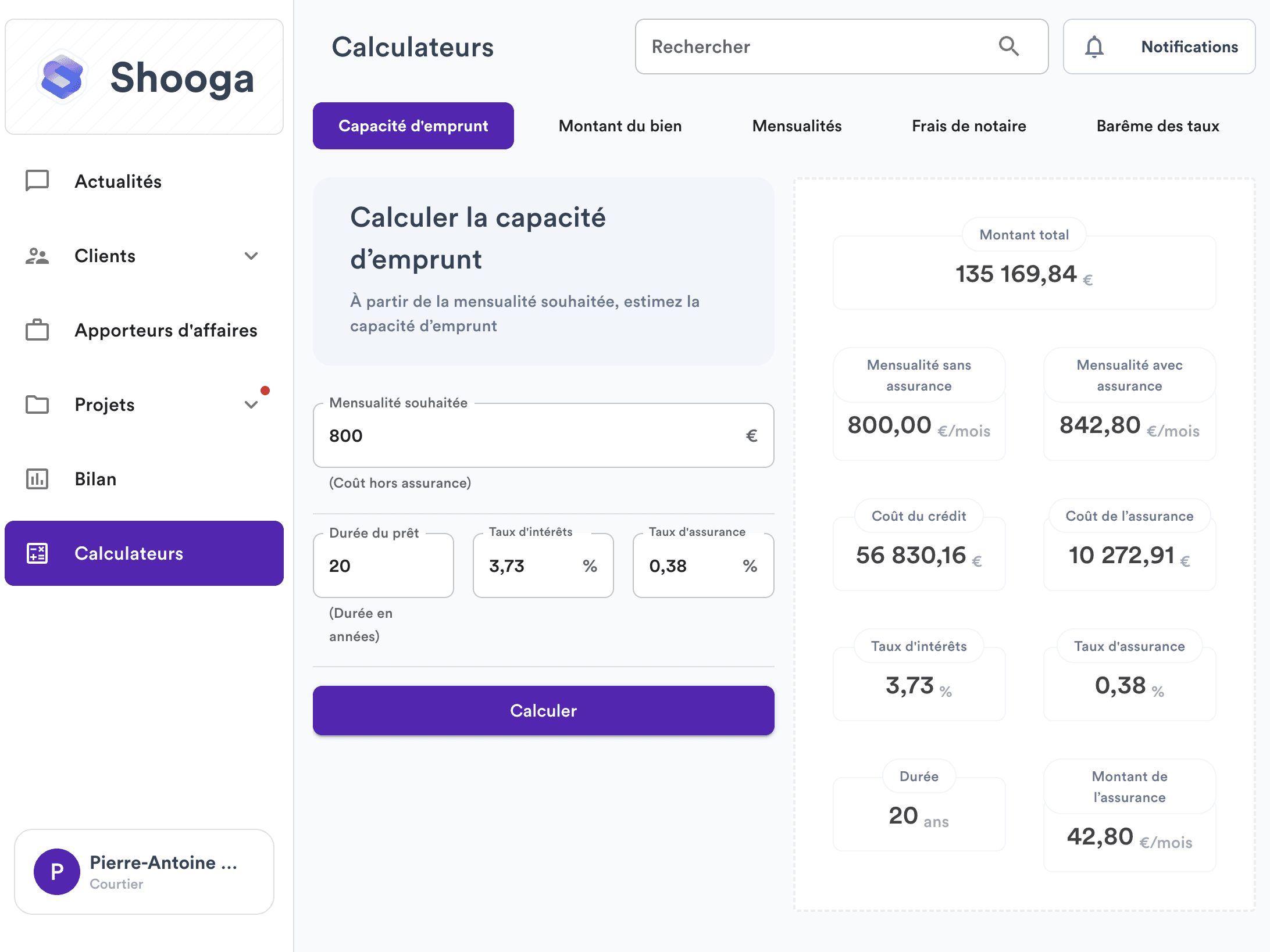 View of the shooga loan calculator