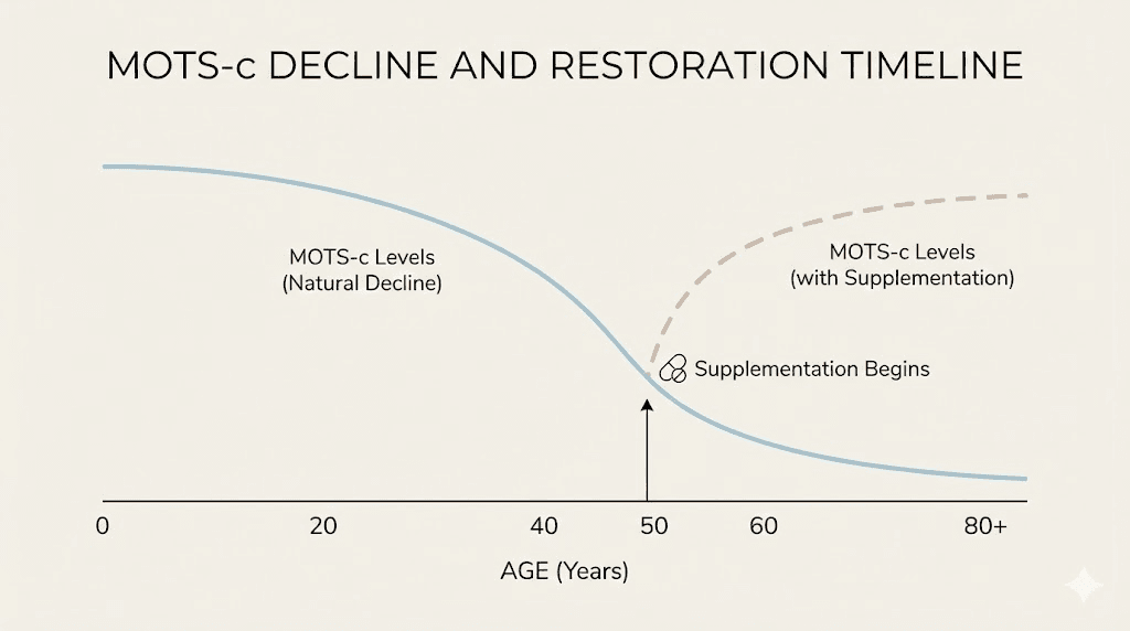 MOTS-c levels decline with age chart