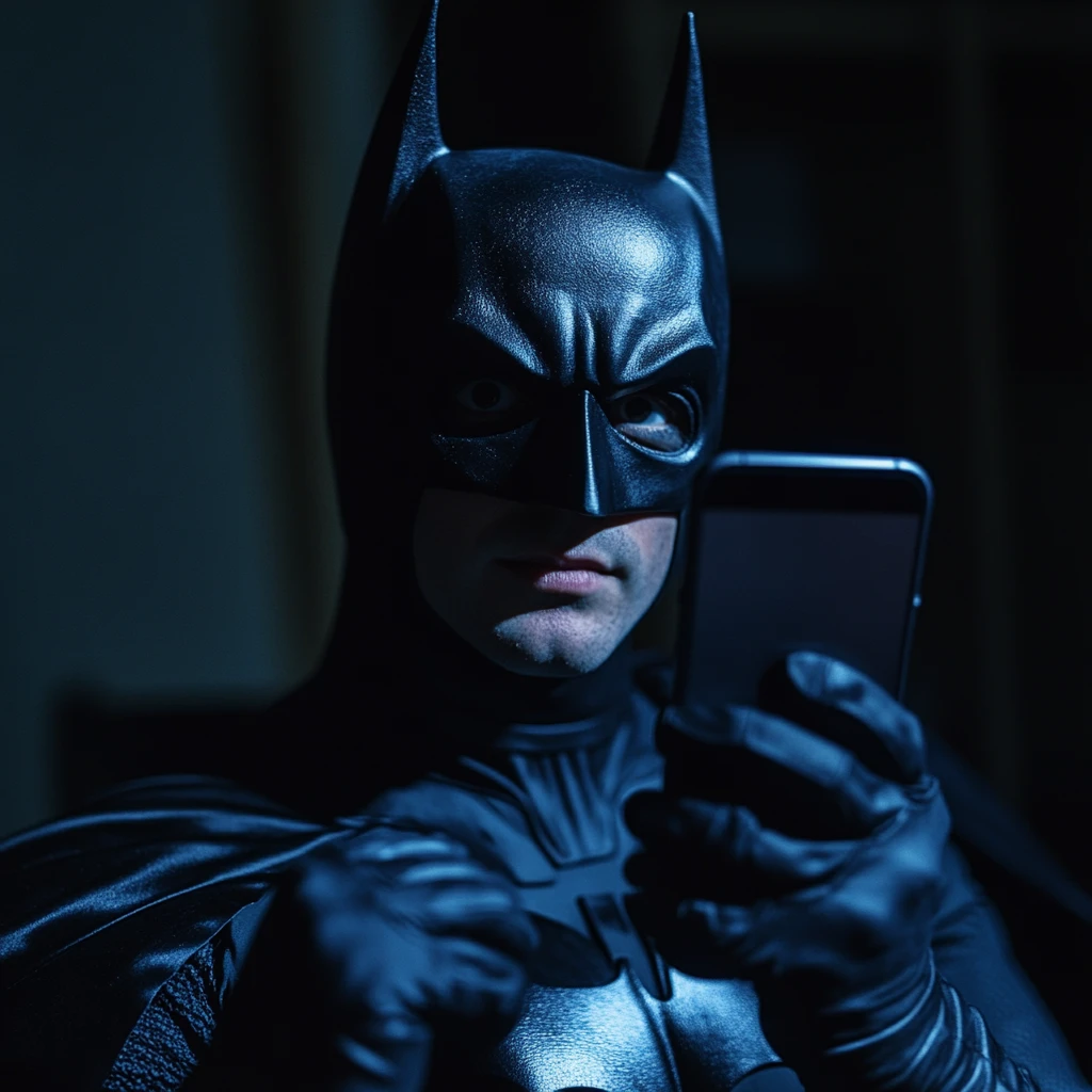 AI Batman staring at his phone