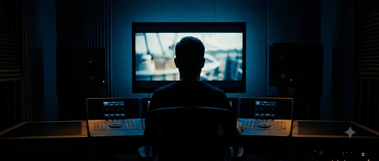Colorist grading a documentary film on a reference monitor in FishEye Films post-production suite