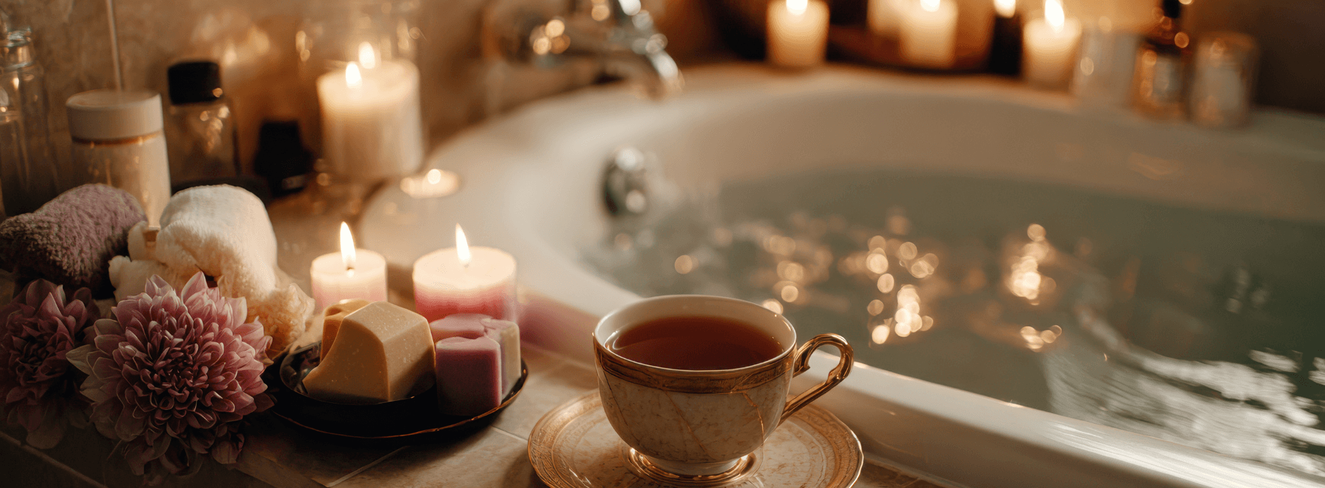 Bain chaud avec des bougies