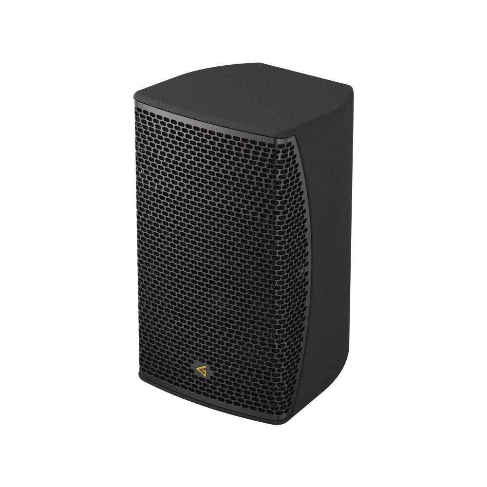 Black speaker with a patterned grill