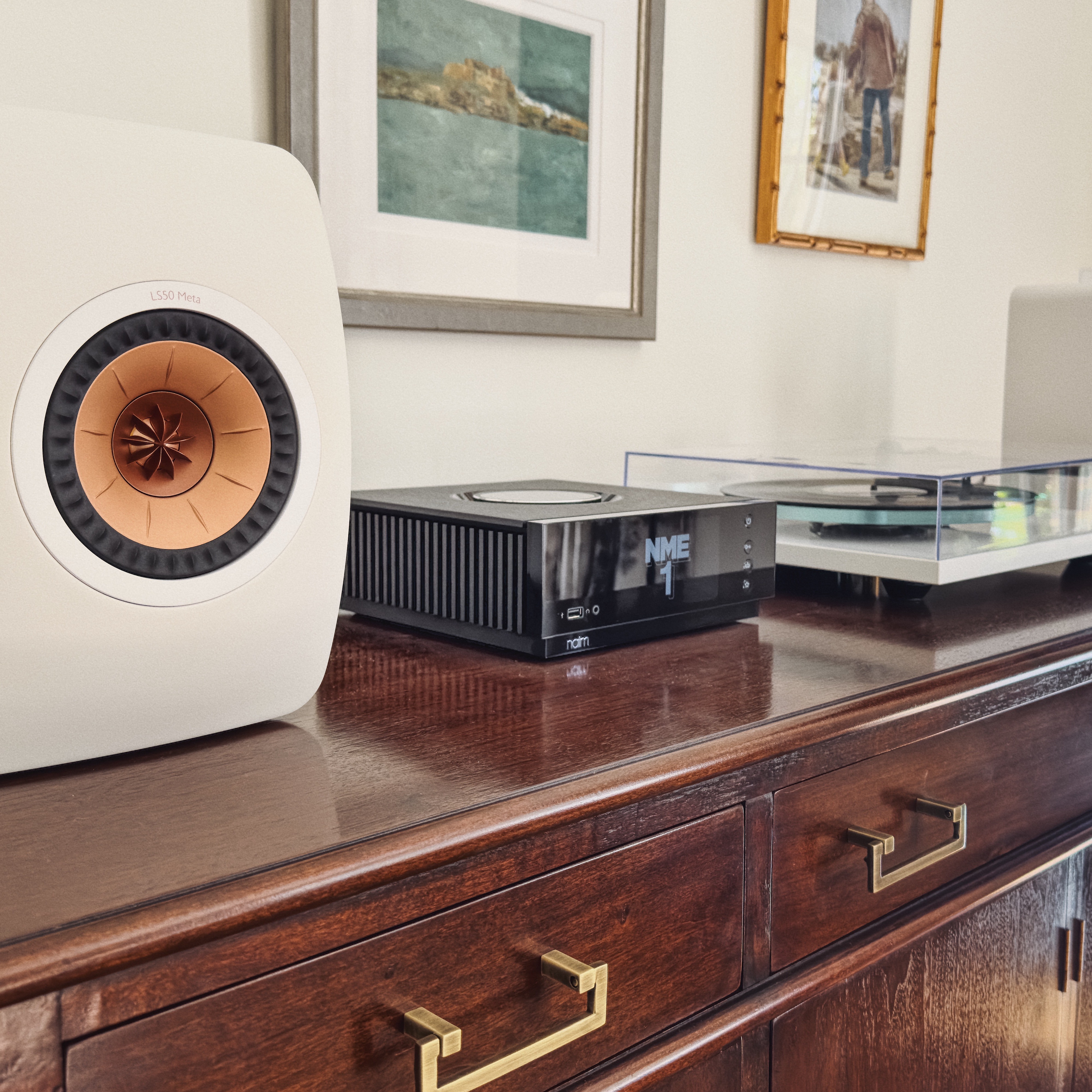 Hi fi system on table featuring Naim Uniti Atom