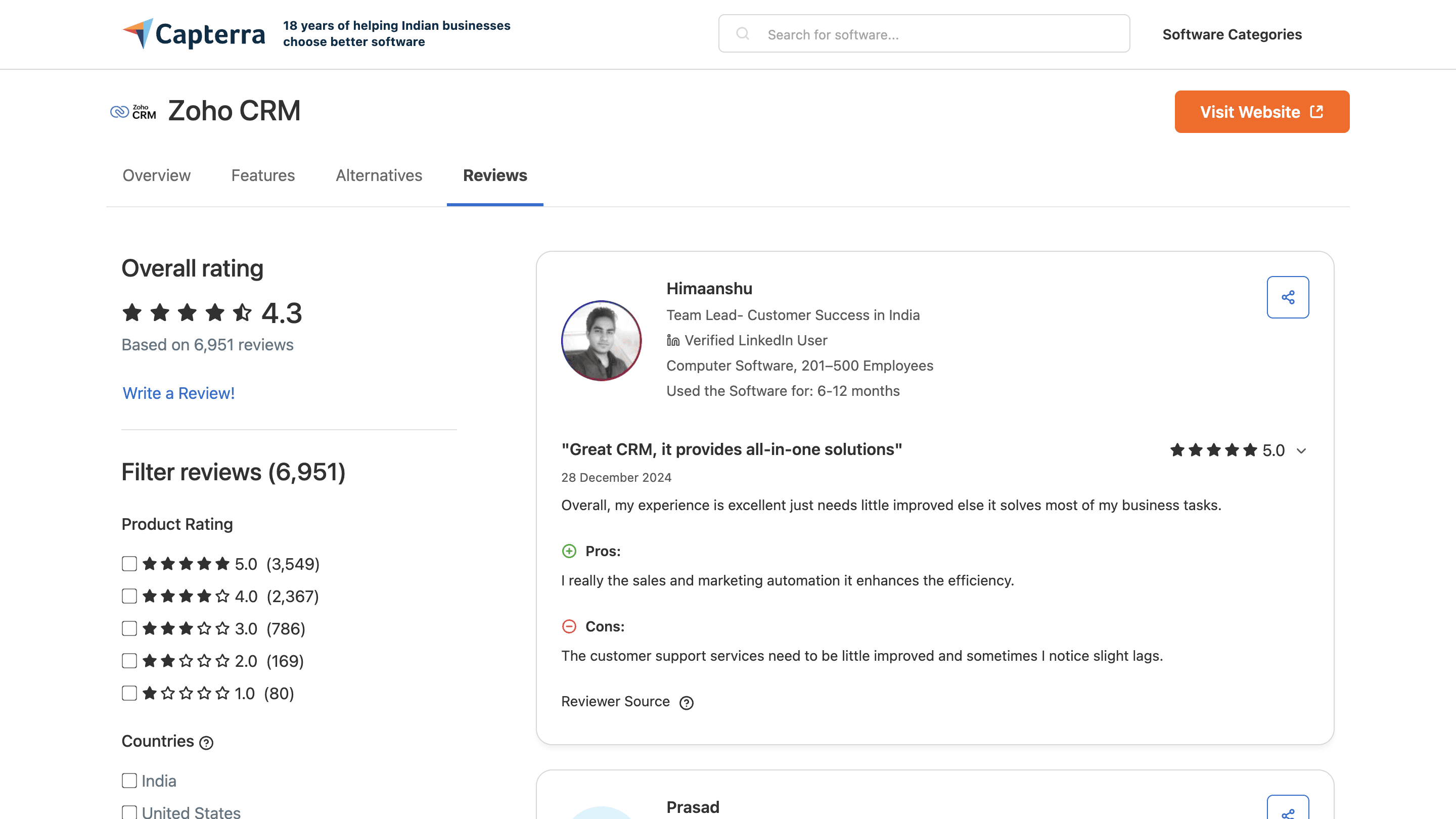Reviews on Capterra website