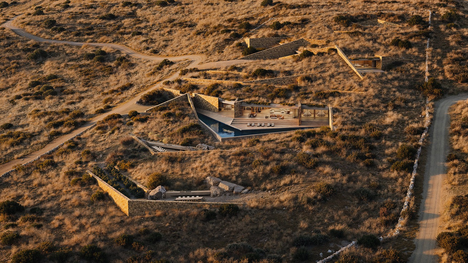 Aerial of landscape and site works on a Magna Graecia property, filmed by TERAMOK
