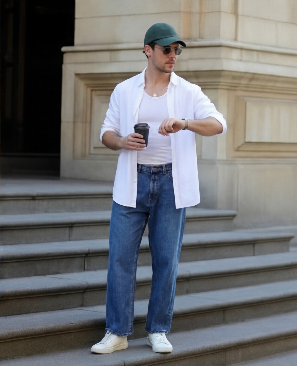 White Overshirt with Blue Denim
