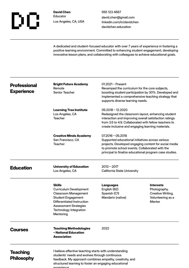 A professional resume example
