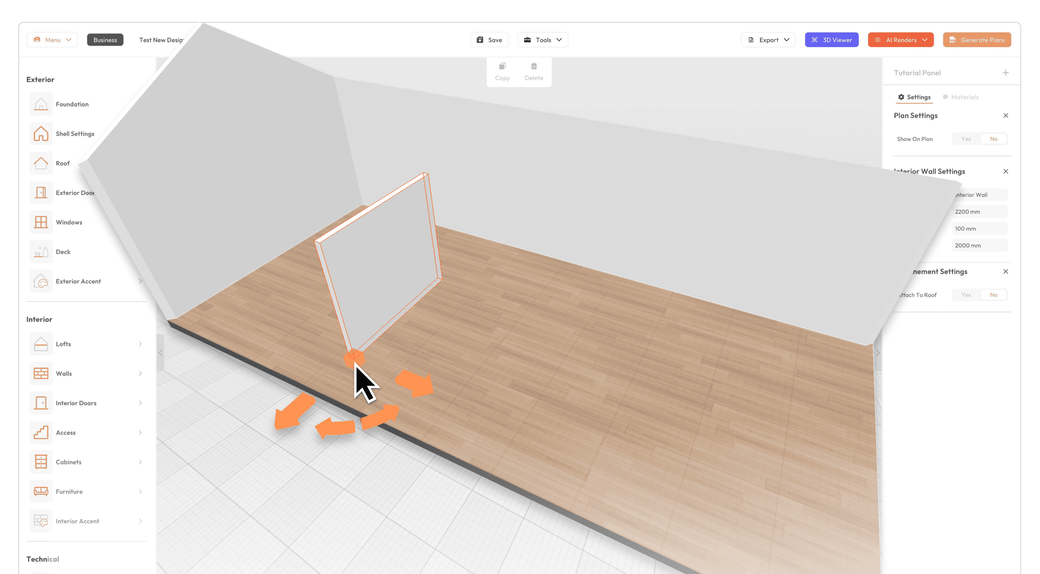 Preview of Tiny Easy's 3D Design software designing a home from scratch