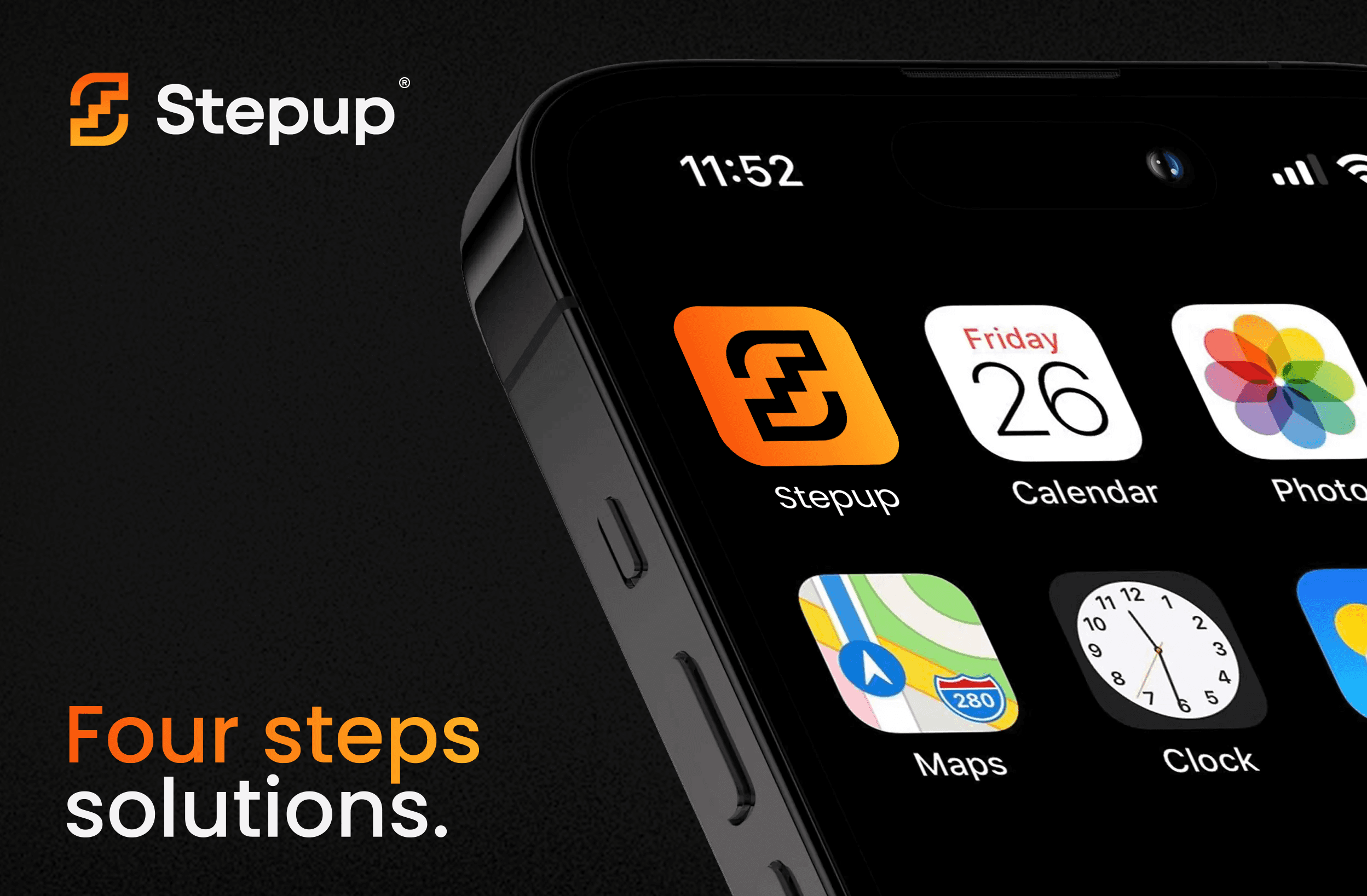 Stepup® mobile app icon on iPhone screen, featuring a vibrant orange S logomark for a modern and recognizable brand identity.