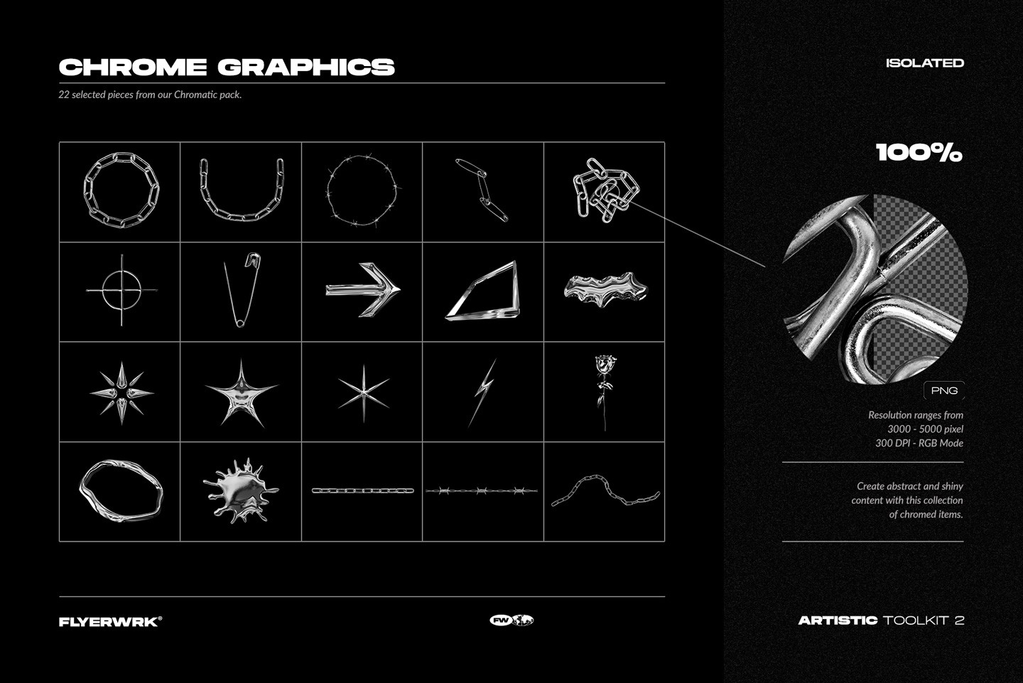 Artistic Toolkit 2 chrome graphic objects including chains arrows and stars