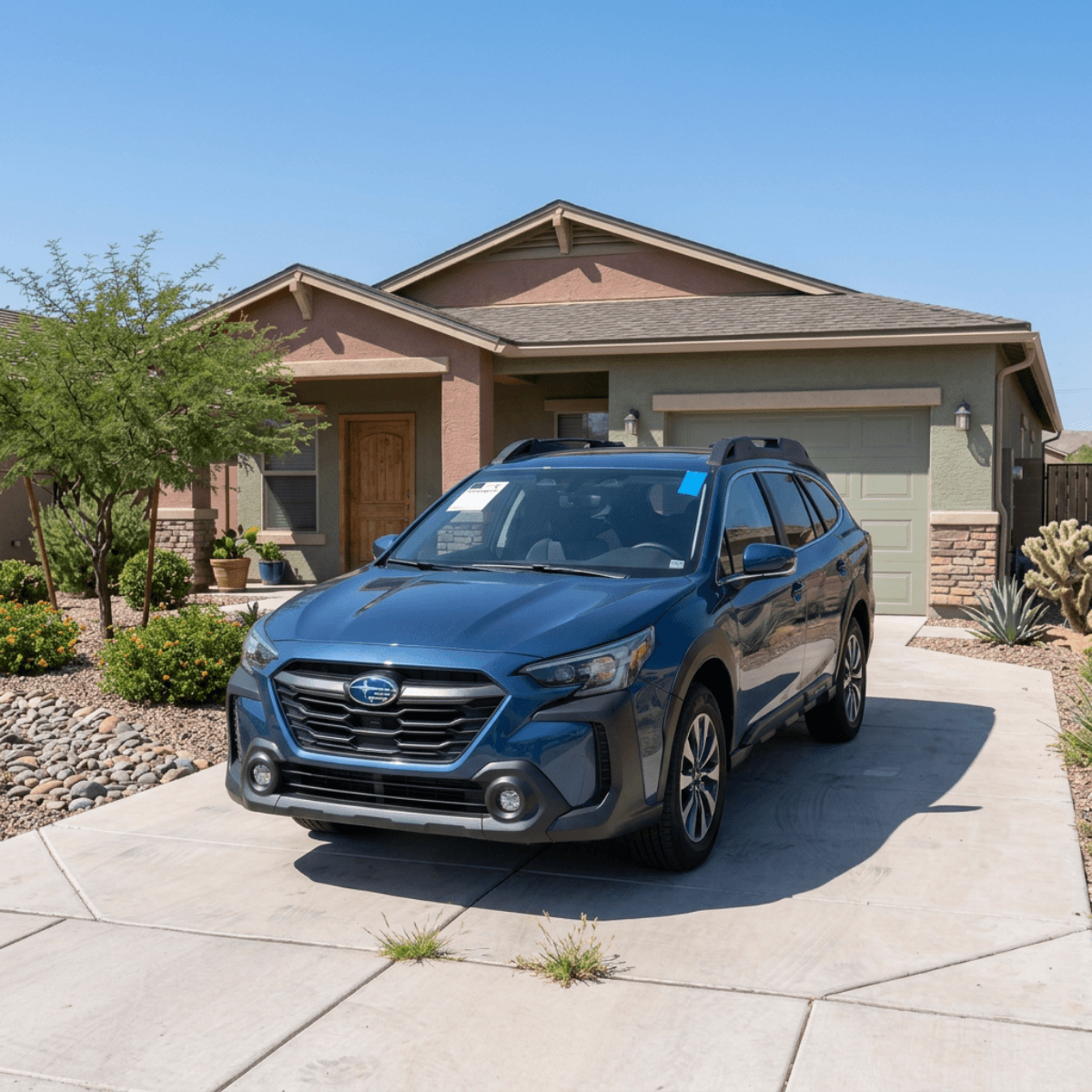 Dark blue Subaru Ascent parked at a Scottsdale townhome after a convenient on-site windshield installation