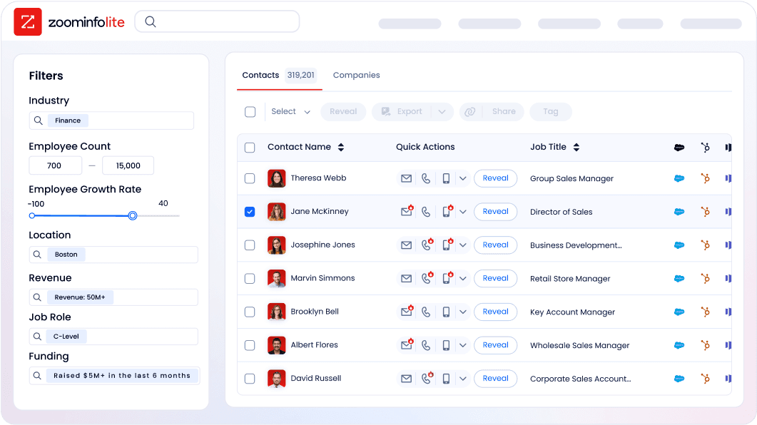 Zoominfo contacts list page