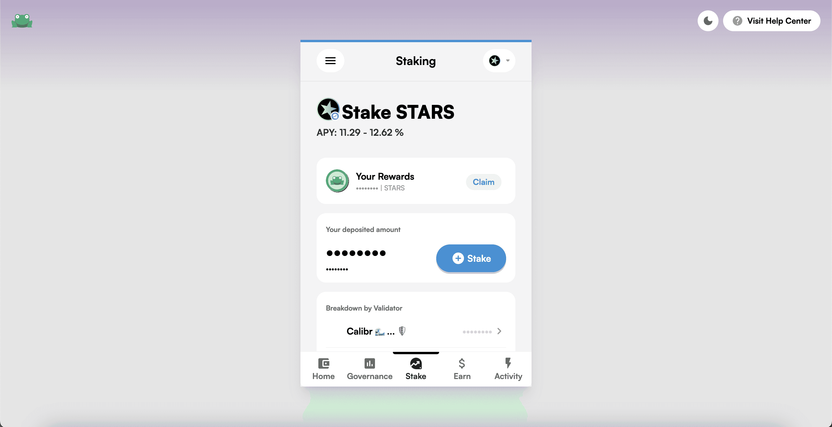 View your past STARS delegation on the staking tab