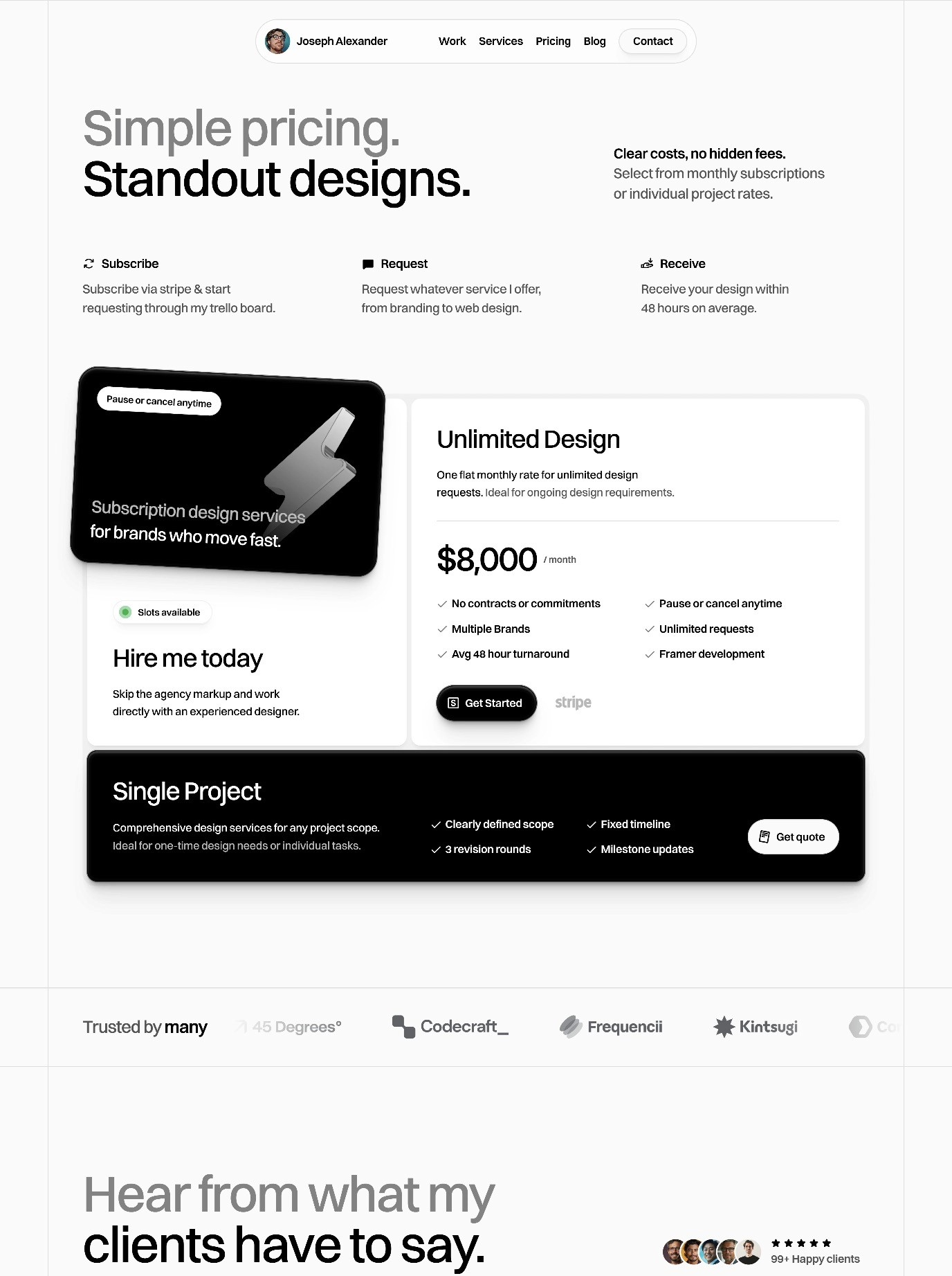 Launchfolio free portfolio Framer template homepage preview