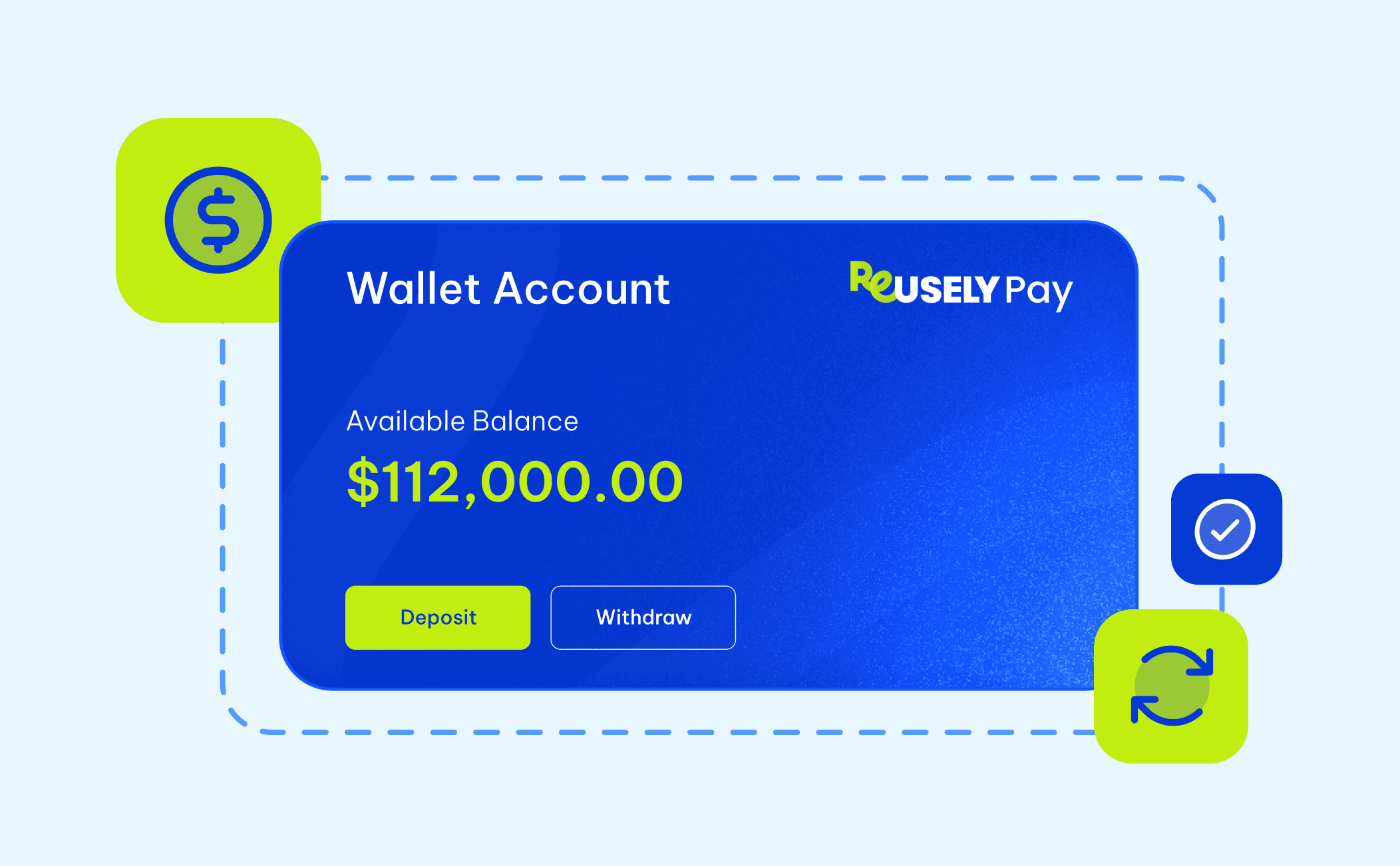 Digital Reusely Pay wallet displaying an available balance alongside the words “Trade-in Quick Payout.”