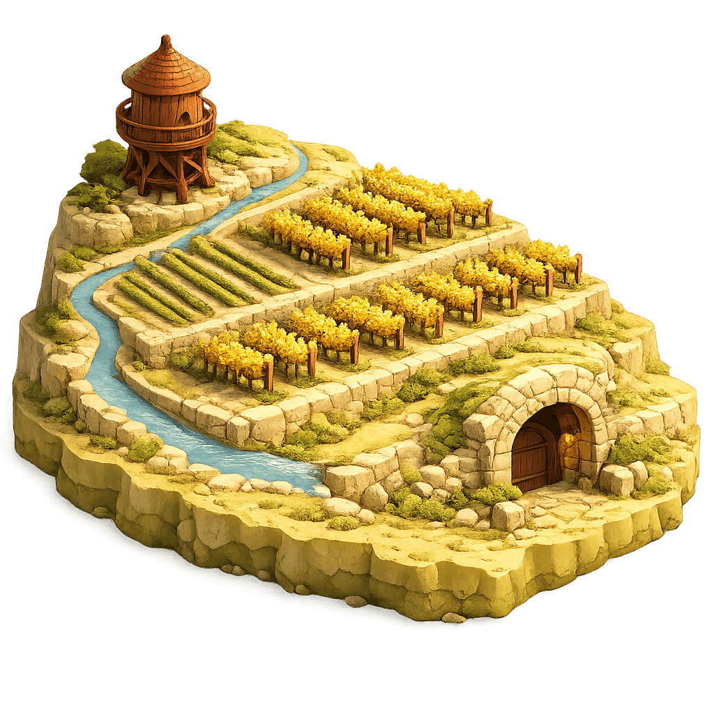 Artistic illustration of the Tokaj wine region.