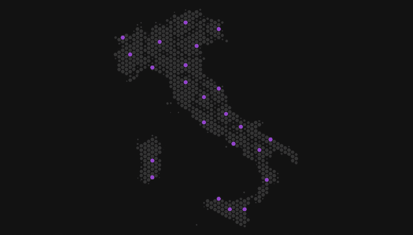 World map featuring multiple orange dots indicating various locations across different continents.