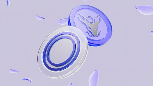 2 glass tokens surrounded by purple glass petals
