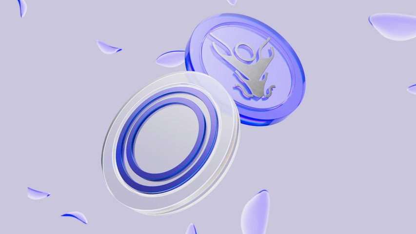 2 glass tokens surrounded by purple glass petals