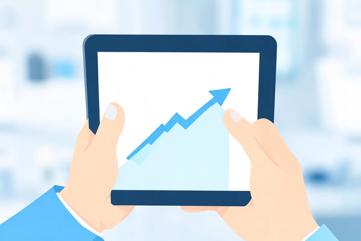 A healthcare professional pointing to a growth chart on a tablet.