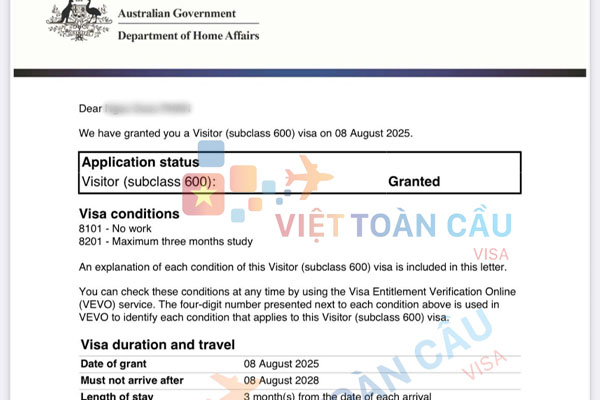 Khách hàng nhận visa Úc du lịch thành công