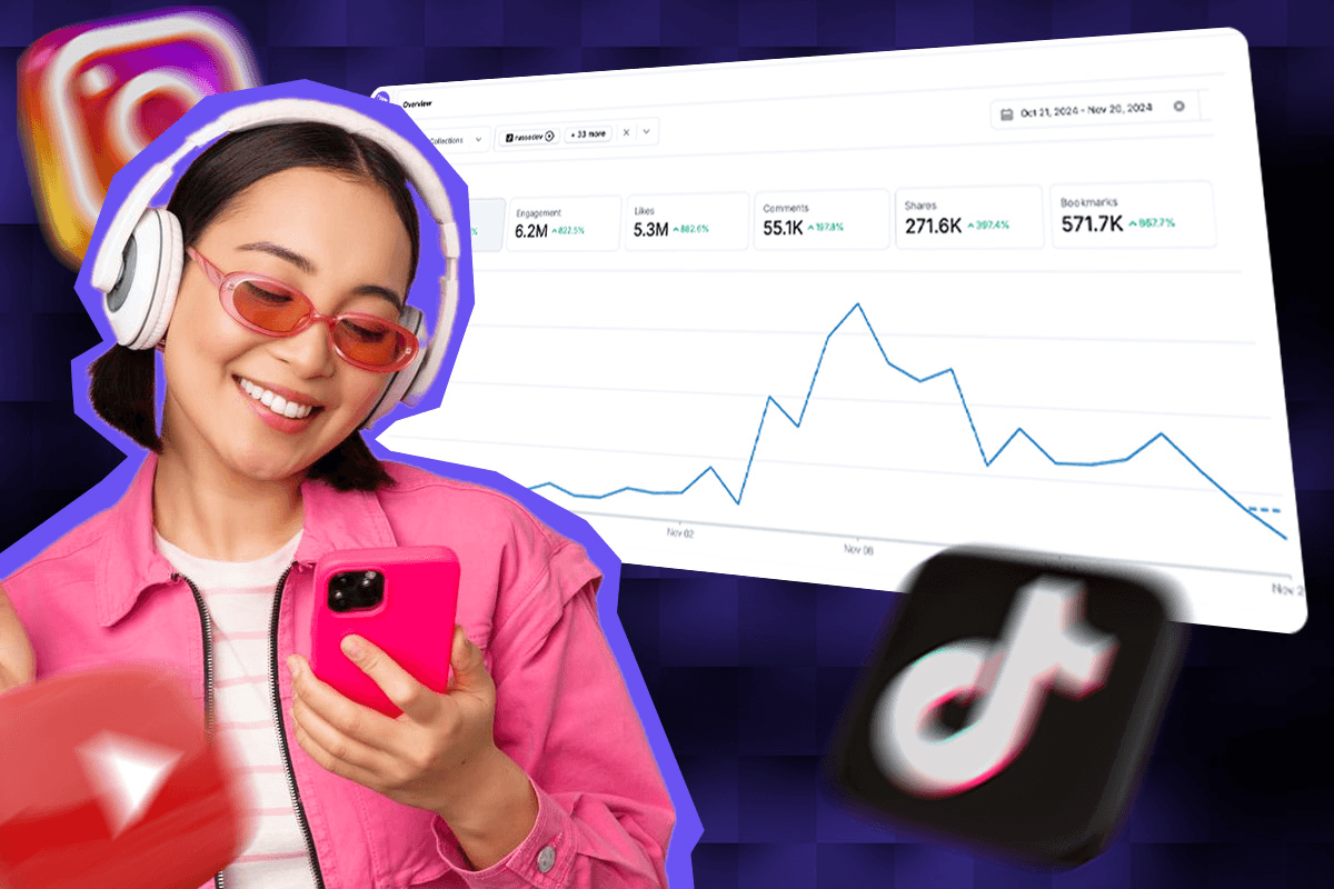 Woman analyzing social media growth metrics - Social Media Hooks