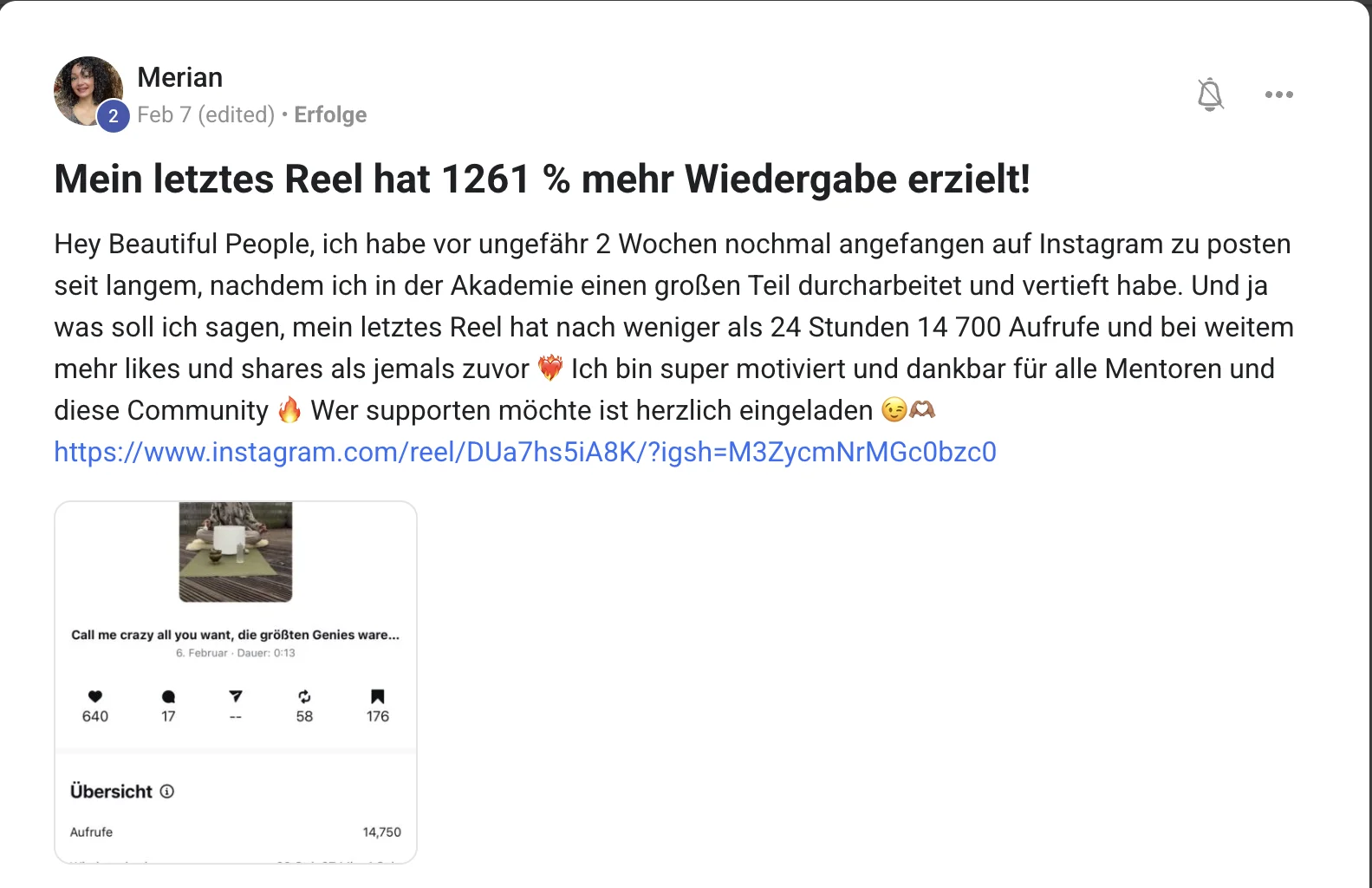 Kundenstimme KI Creator Akademie: Merians Reel erreicht 14.700 Aufrufe in unter 24 Stunden