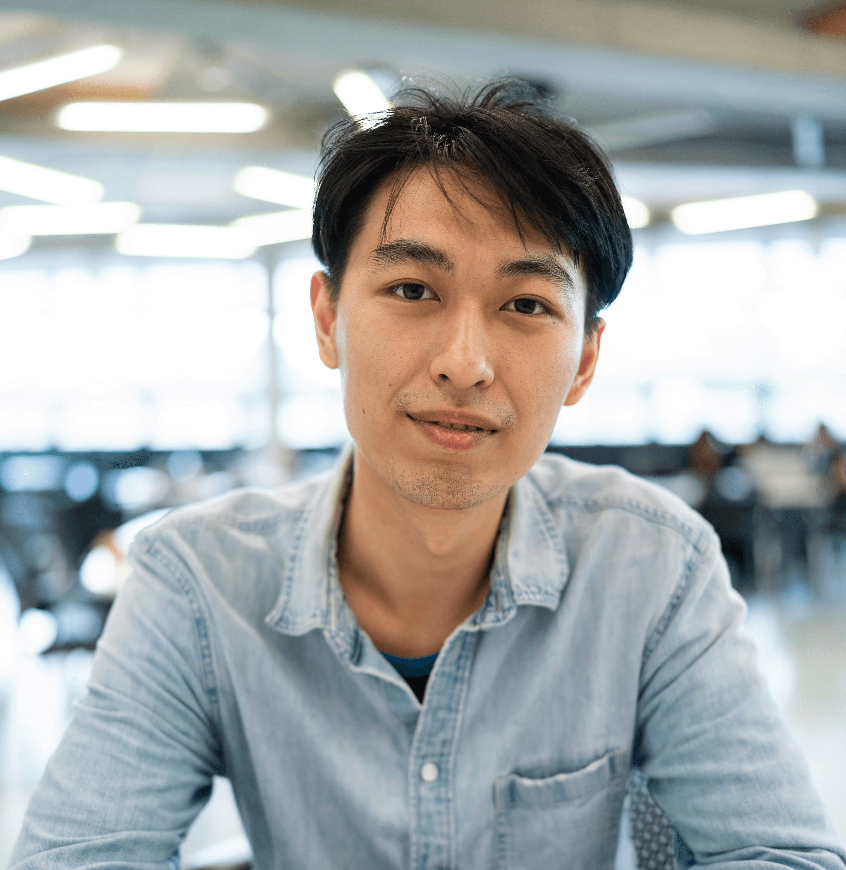 woman wearing blue dress shirt