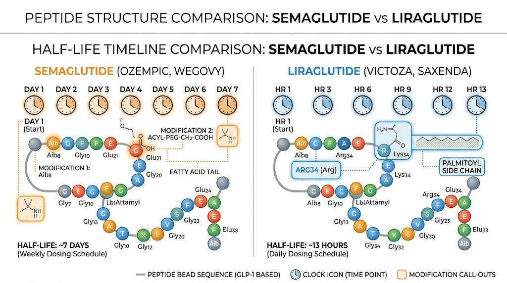 Semaglutide versus liraglutide half-life comparison timeline