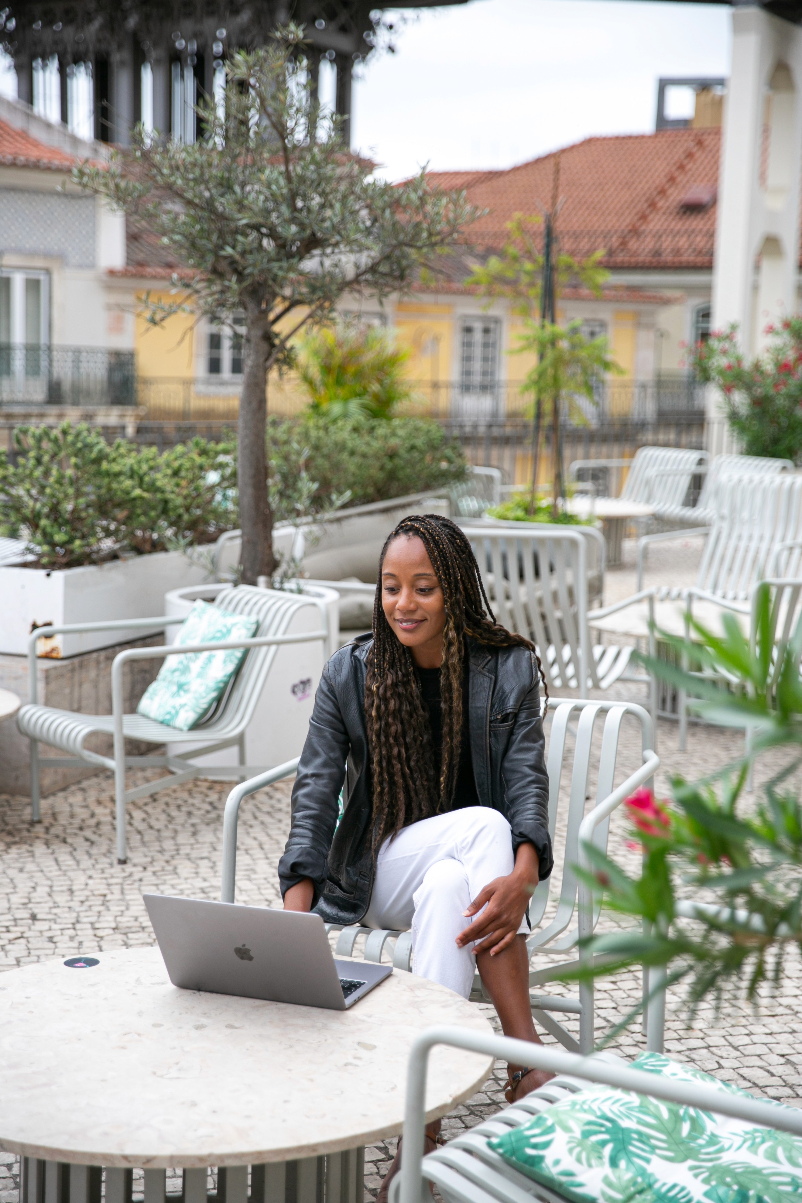 laptop on a table outside