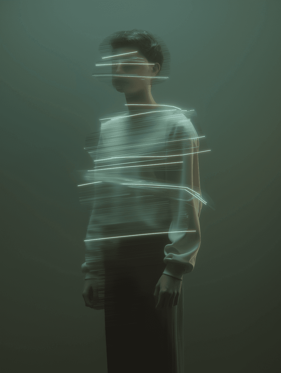 Abstract crystalline pillar structure in a soft-lit environment.