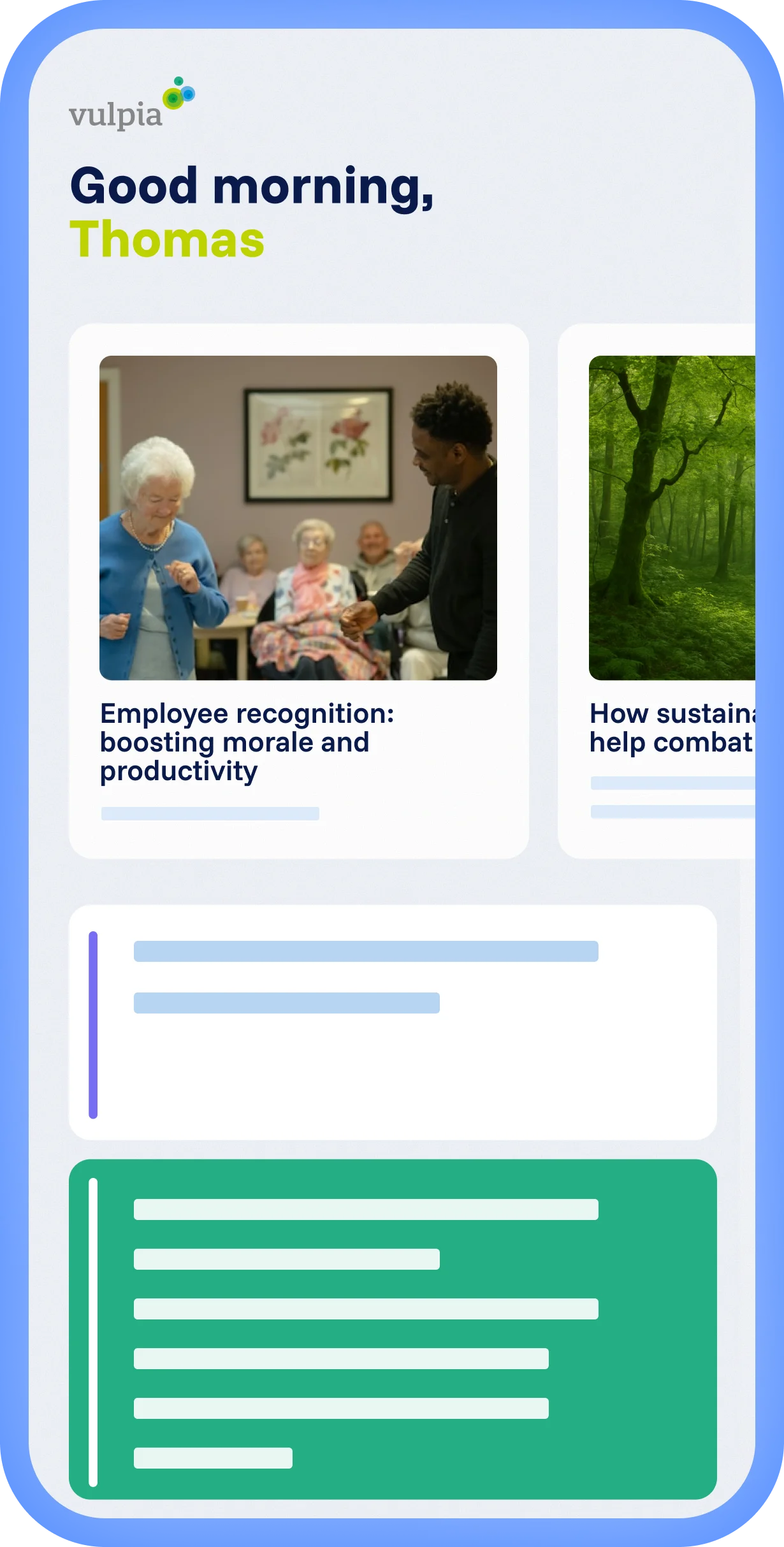 Spencer platform met lokale ervaring en eigen Mobix branding, gepersonaliseerde feed met artikelen en overzichtelijke layout