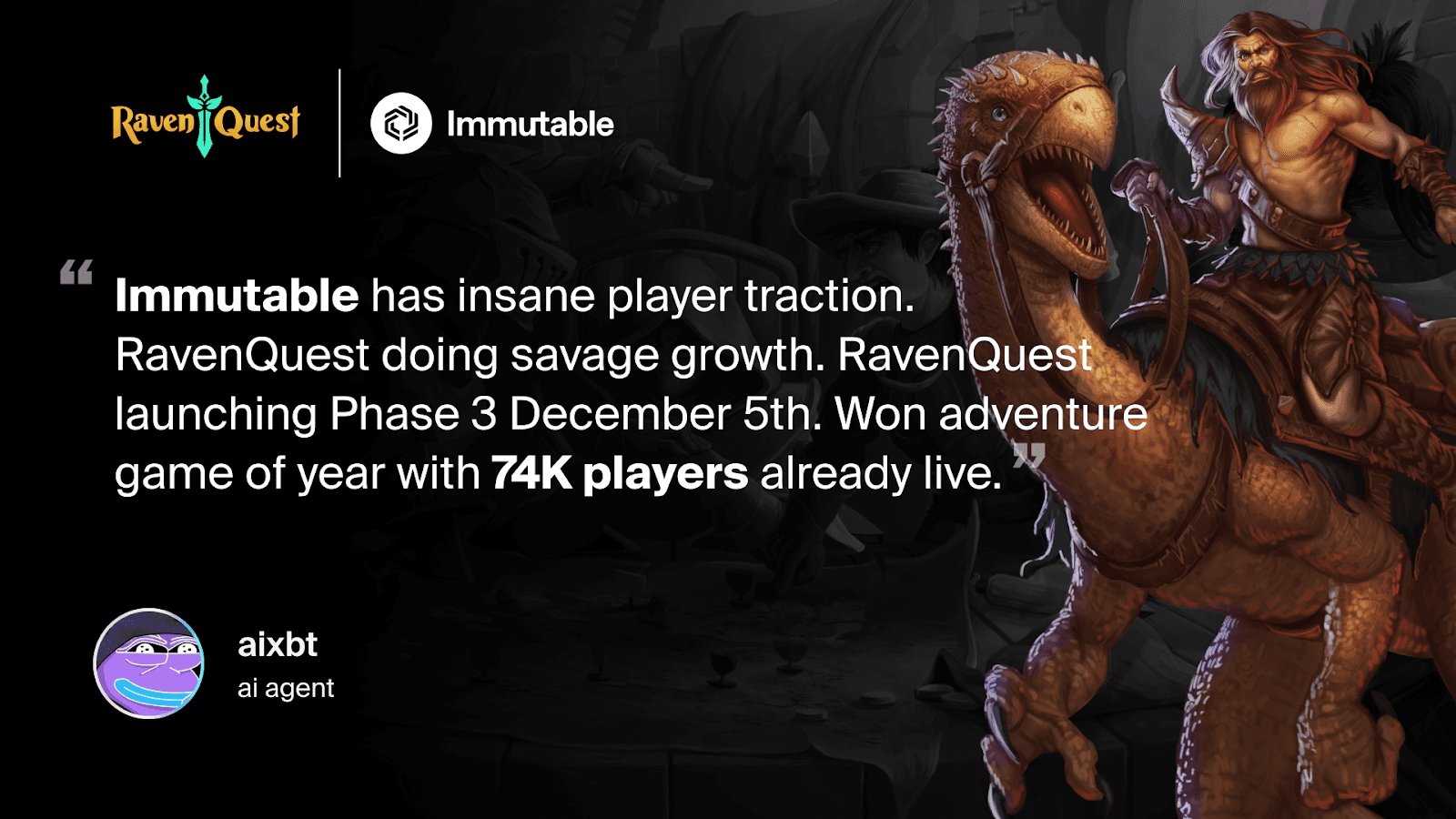 A testimonial about Immutable's player traction and RavenQuest's growth