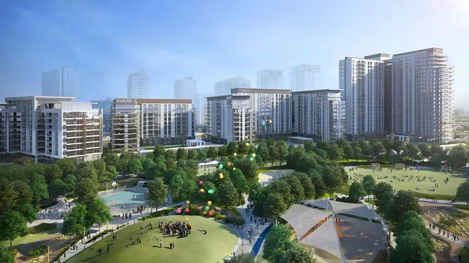 Drone shot of a running track at night