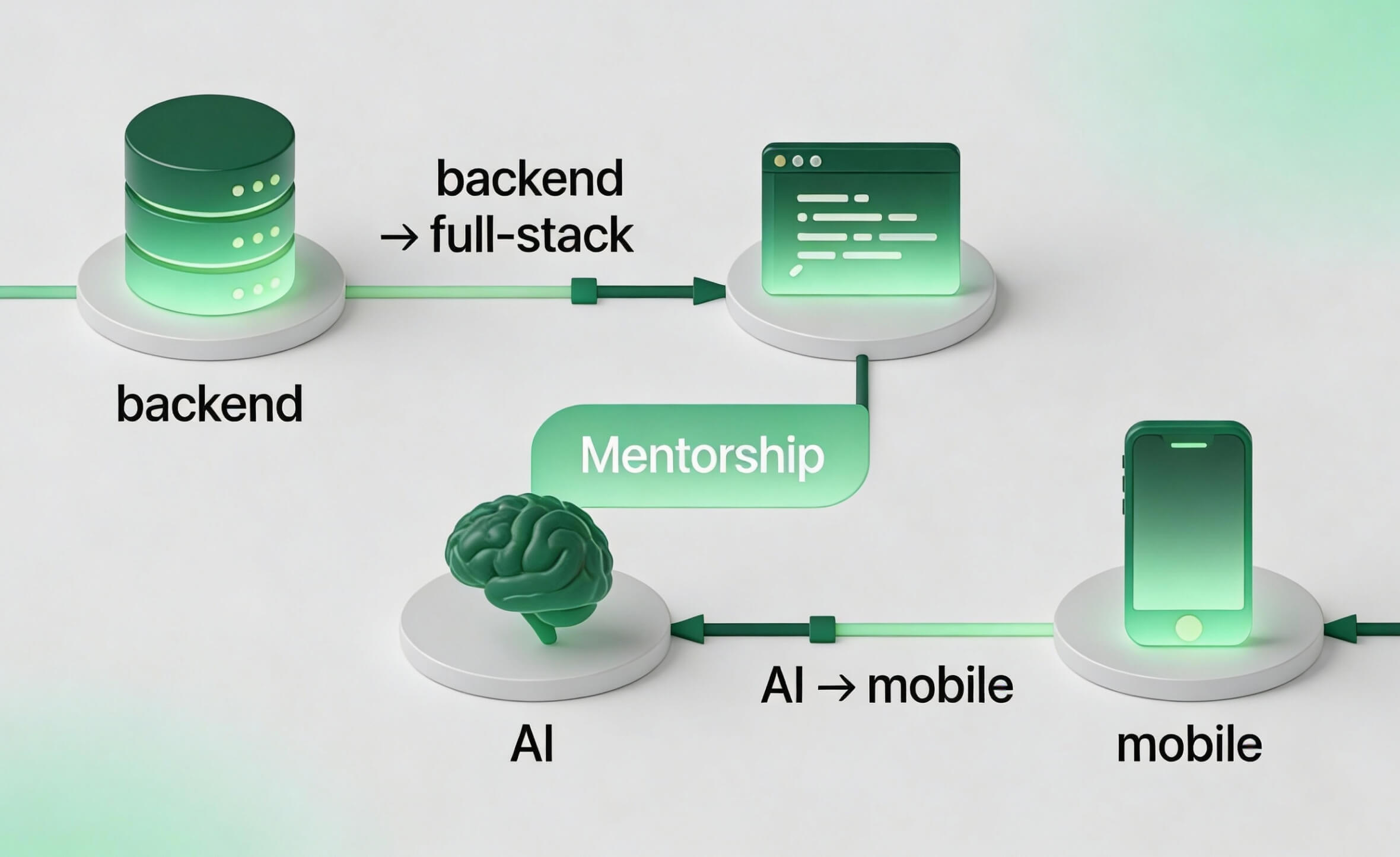 Developer mentorship journey transitioning backend engineers to full stack and mobile expertise