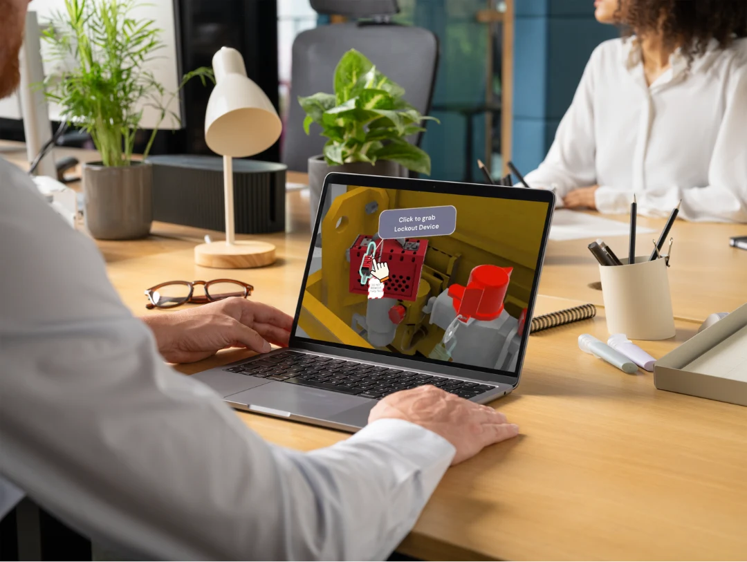 A lockout tagout simulation on a laptop in the office