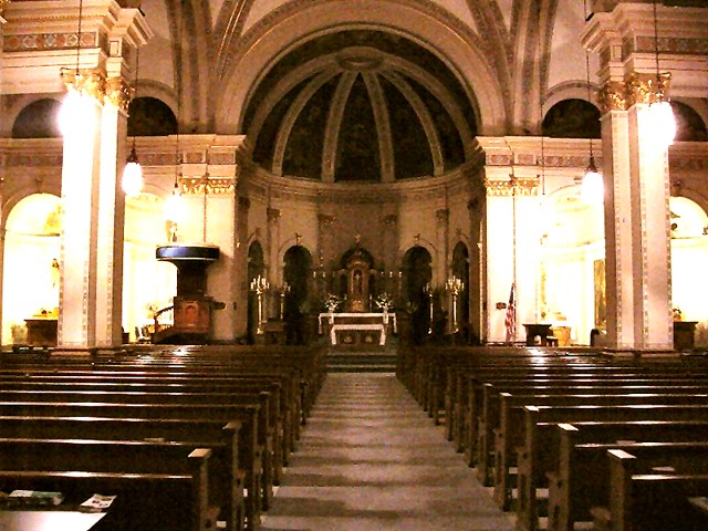 A black and white picture of a church