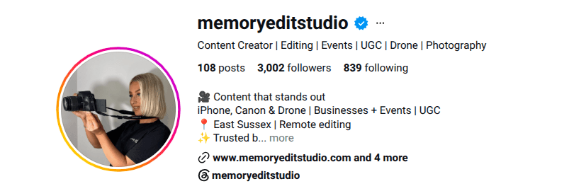 Memory Edit Studio, content creator and photographer serving businesses in East Sussex
