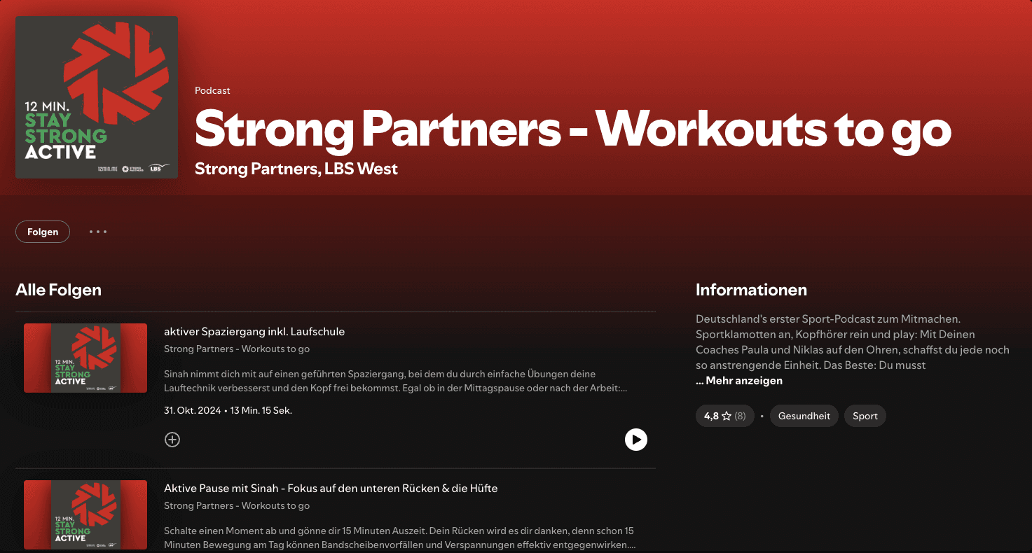 Spotify Screenshot Strong Partners Workouts to go
