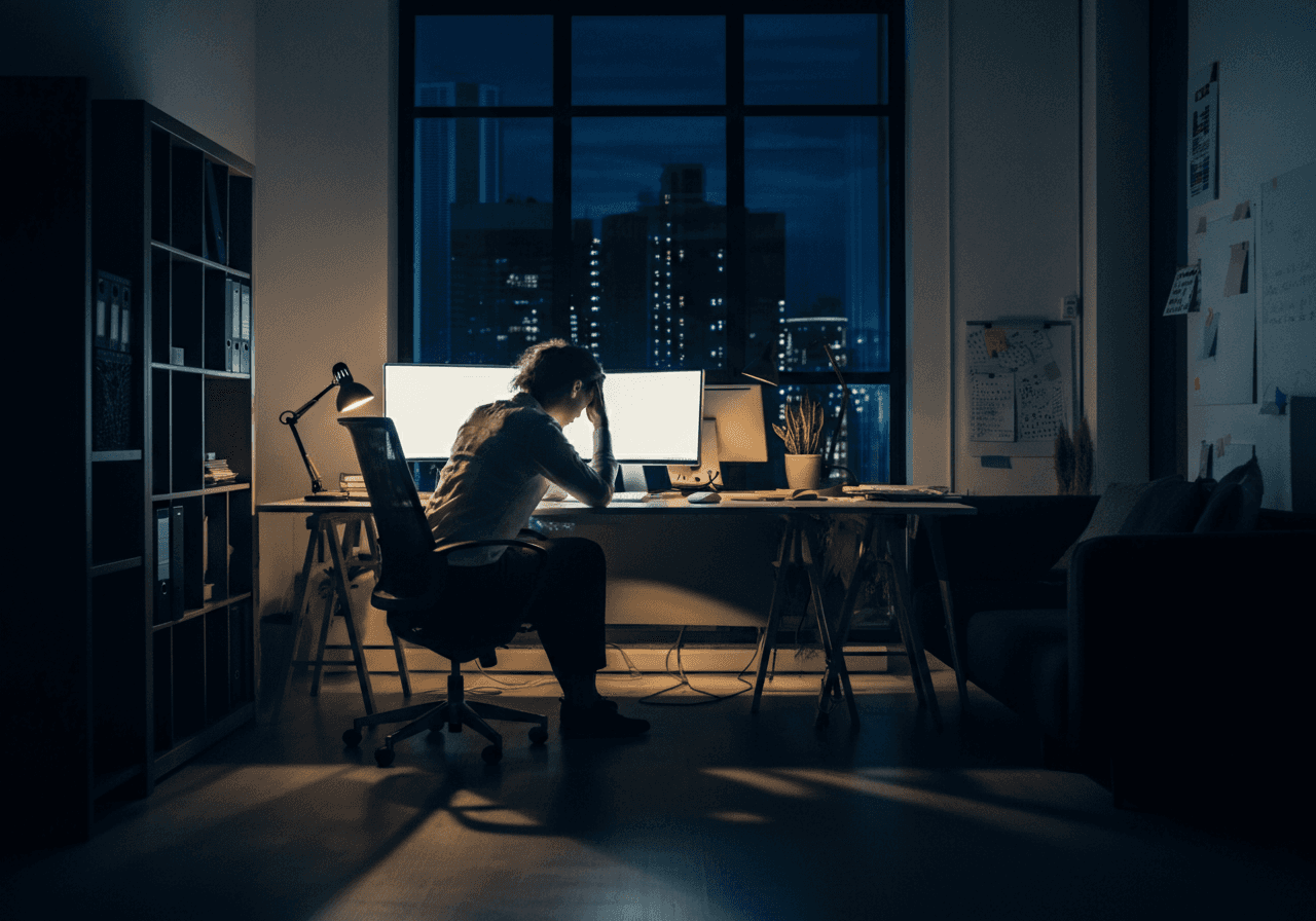 burnout woman working at night