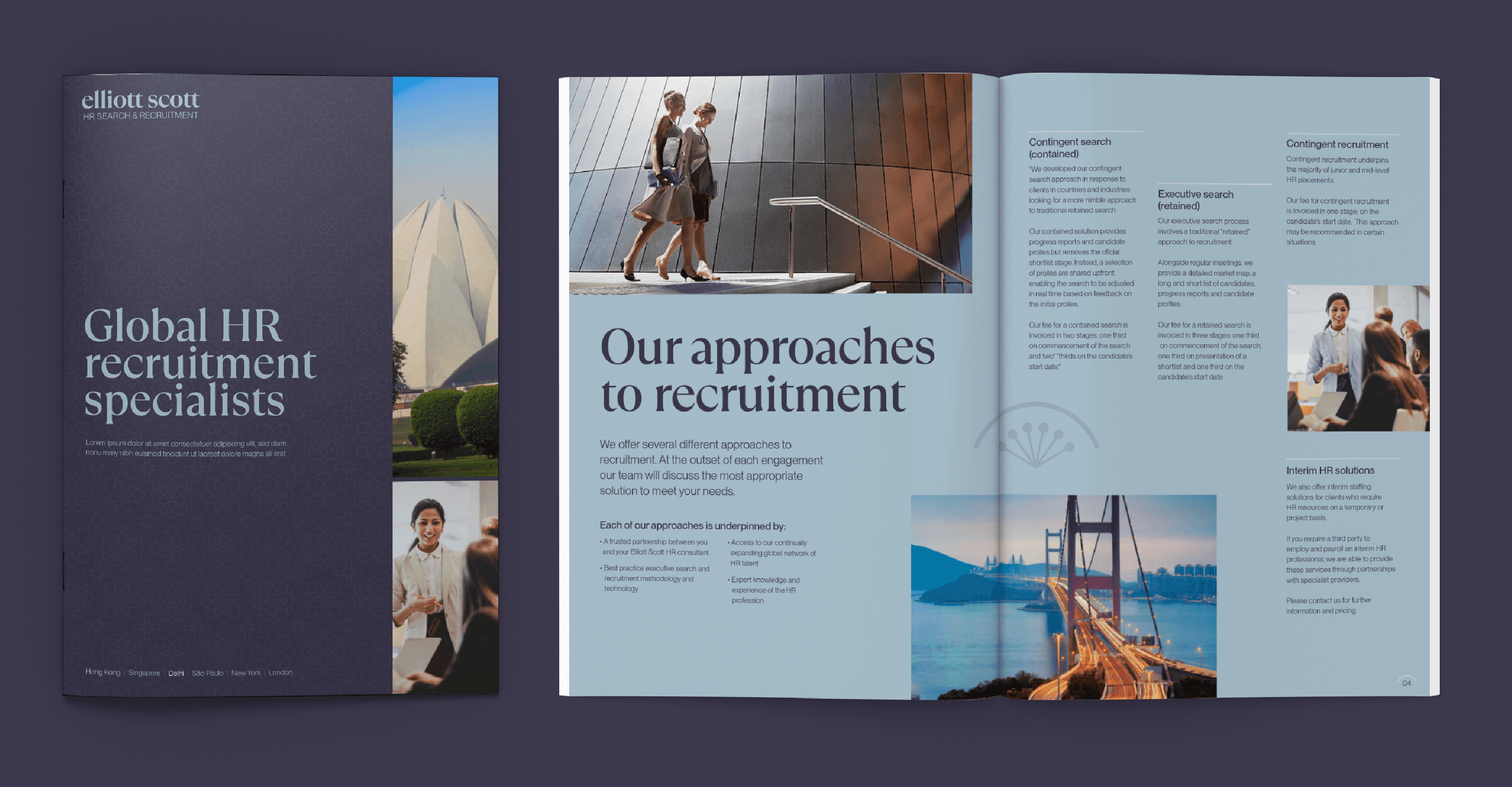 Elliott Scott HR brand identity brochure cover and spread