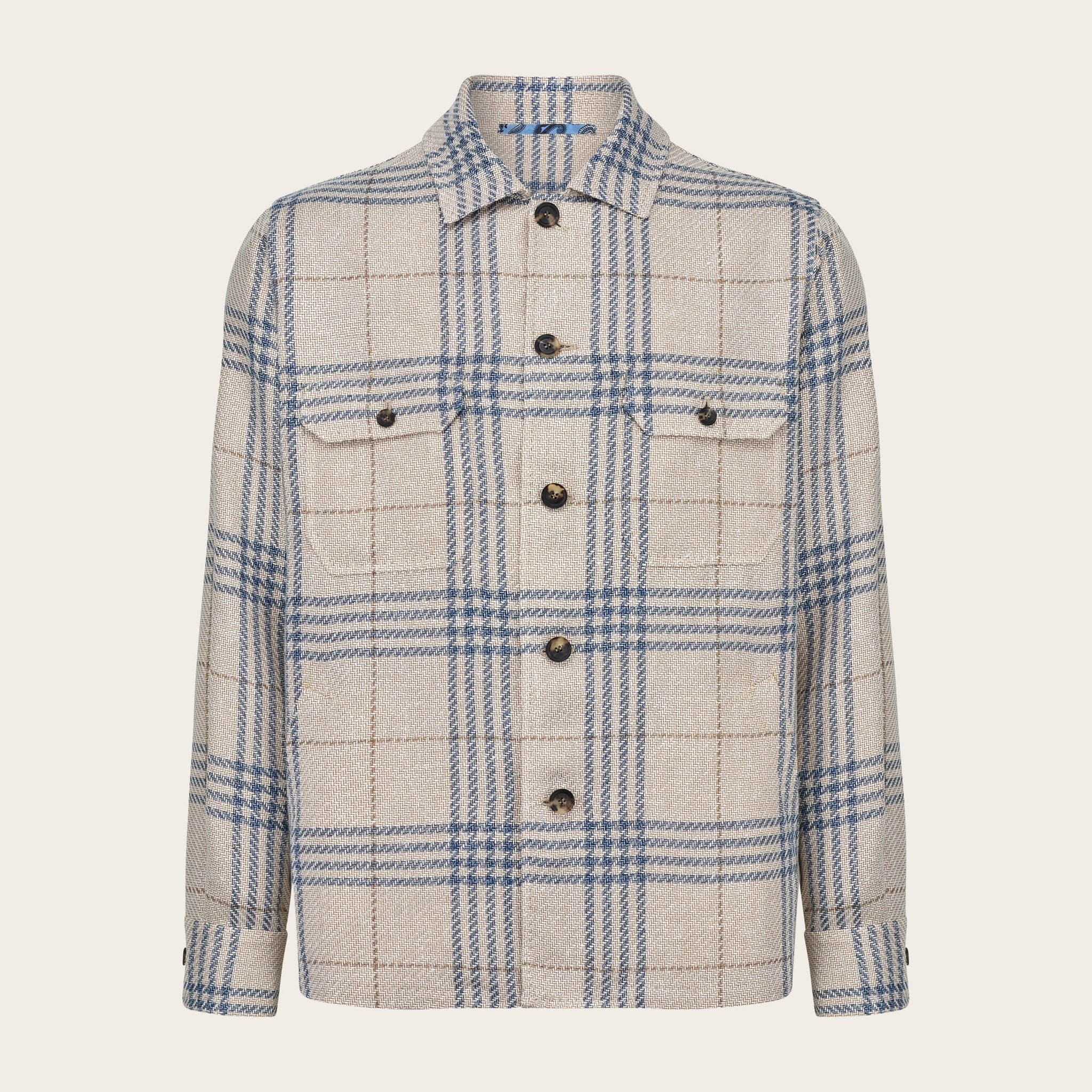 Beige with Blue Check Overshirt - Adda River