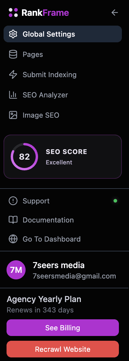 Account Settings profile tab in RankFrame